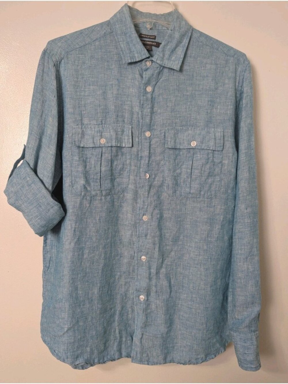 Island Company Men's Size S Button Up Linen Pilot Shirt Roll Tab Sleeves